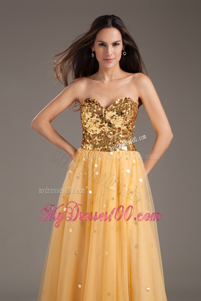 Luxurious Gold Sweetheart A-line Prom Dress With Sequins