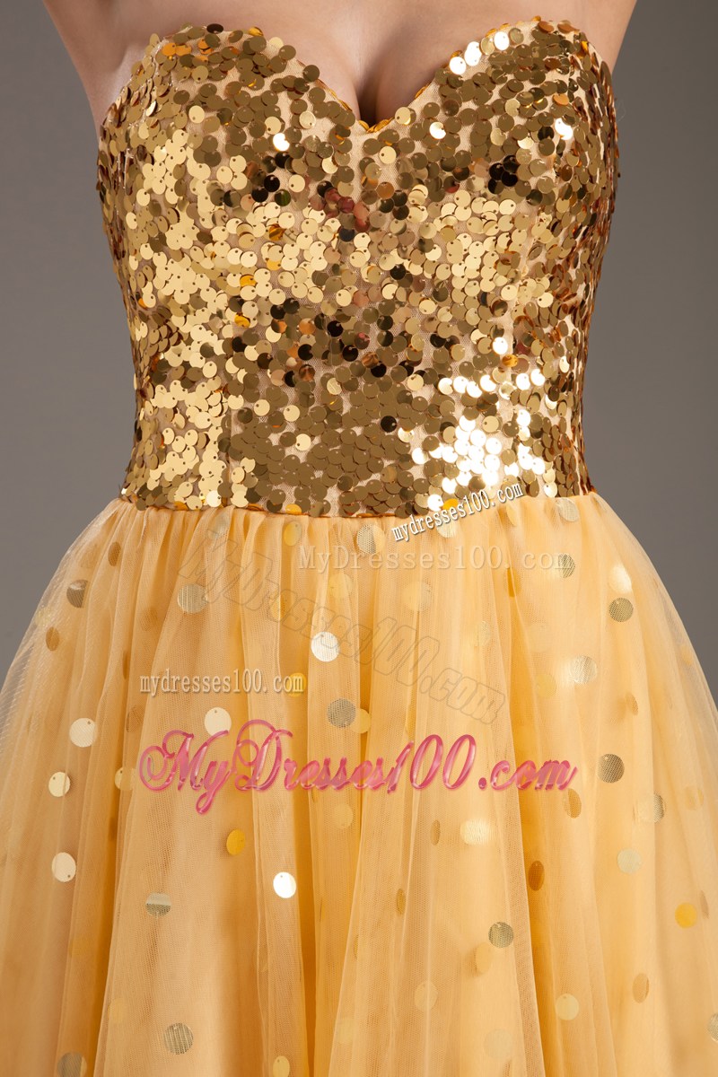 Luxurious Gold Sweetheart A-line Prom Dress With Sequins