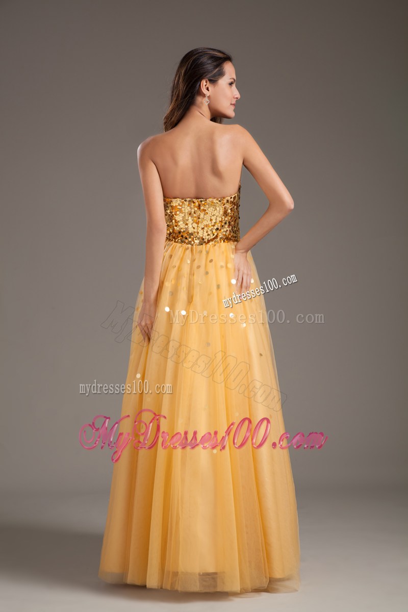 Luxurious Gold Sweetheart A-line Prom Dress With Sequins