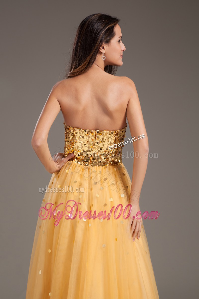 Luxurious Gold Sweetheart A-line Prom Dress With Sequins