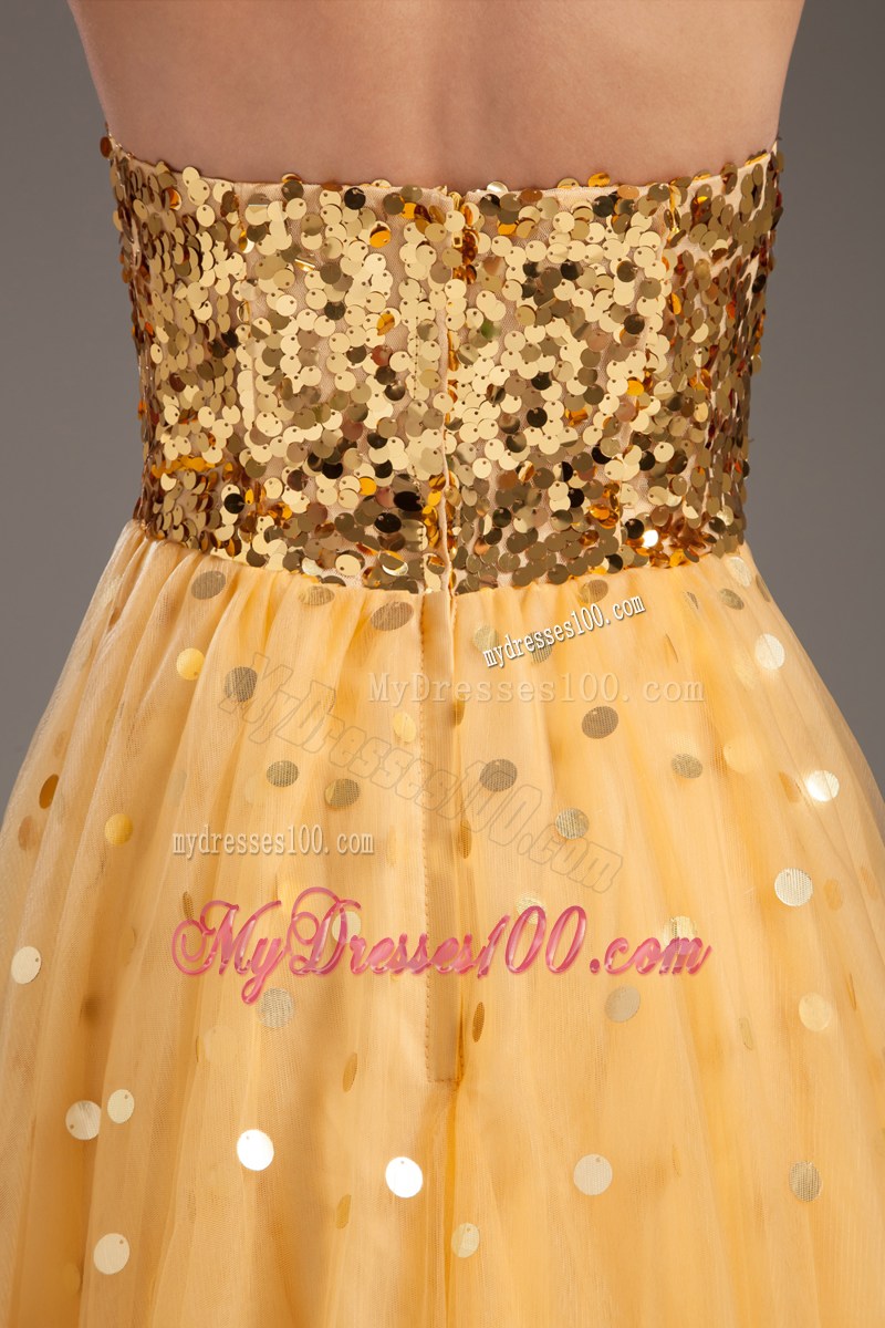 Luxurious Gold Sweetheart A-line Prom Dress With Sequins