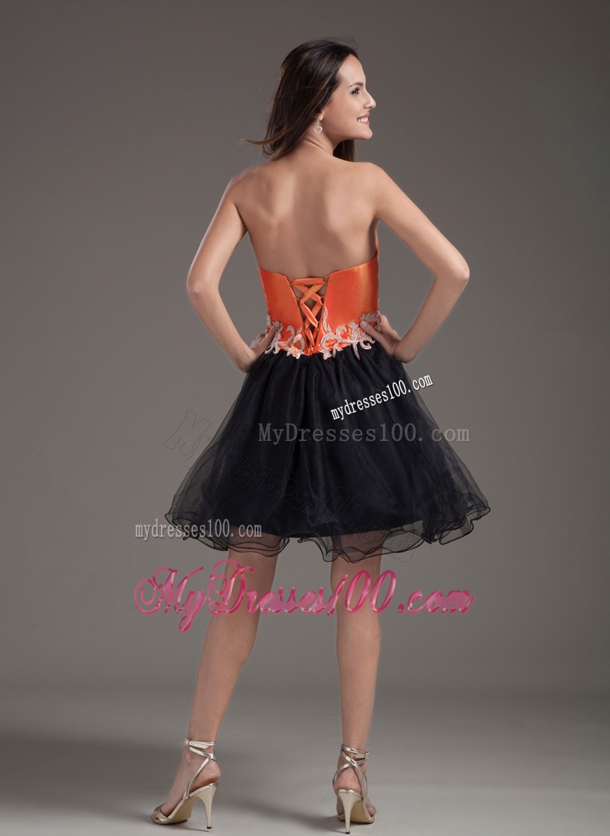 Orange Red and Black A-line Mini-length Appliques Prom Dress