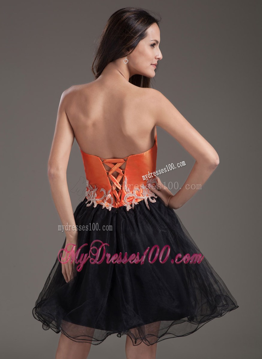 Orange Red and Black A-line Mini-length Appliques Prom Dress