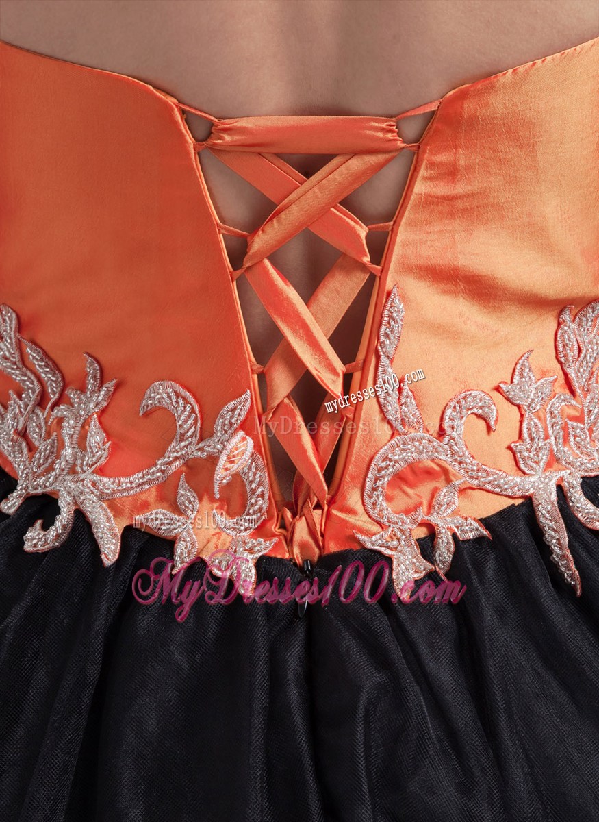 Orange Red and Black A-line Mini-length Appliques Prom Dress