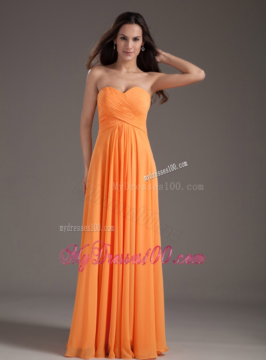 Orange Sweetheart Ruching Empire Lace-up Long Prom Dress
