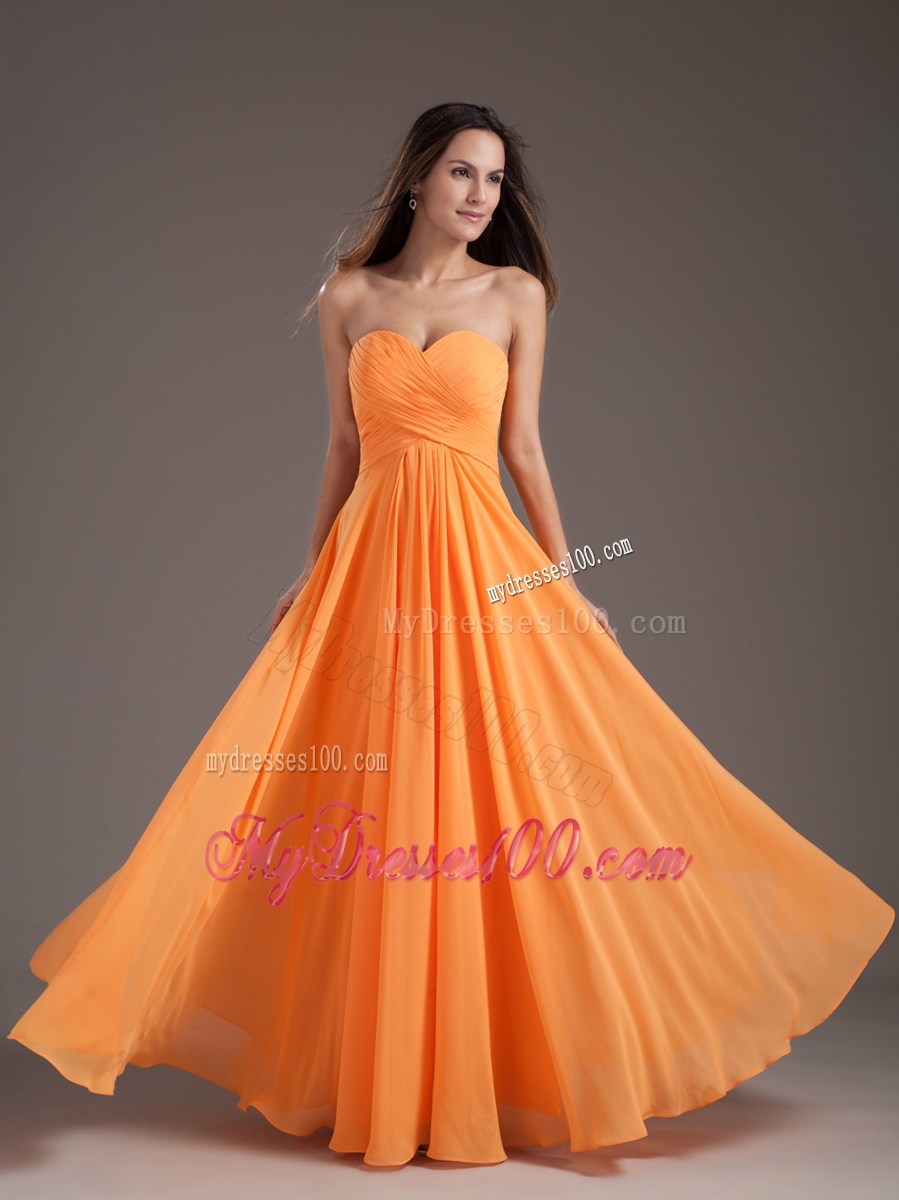 Orange Sweetheart Ruching Empire Lace-up Long Prom Dress