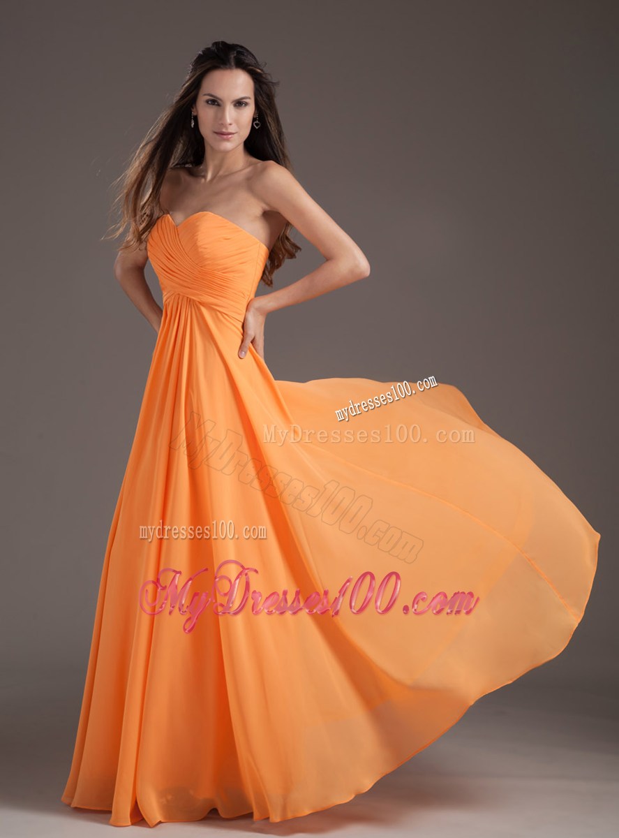 Orange Sweetheart Ruching Empire Lace-up Long Prom Dress