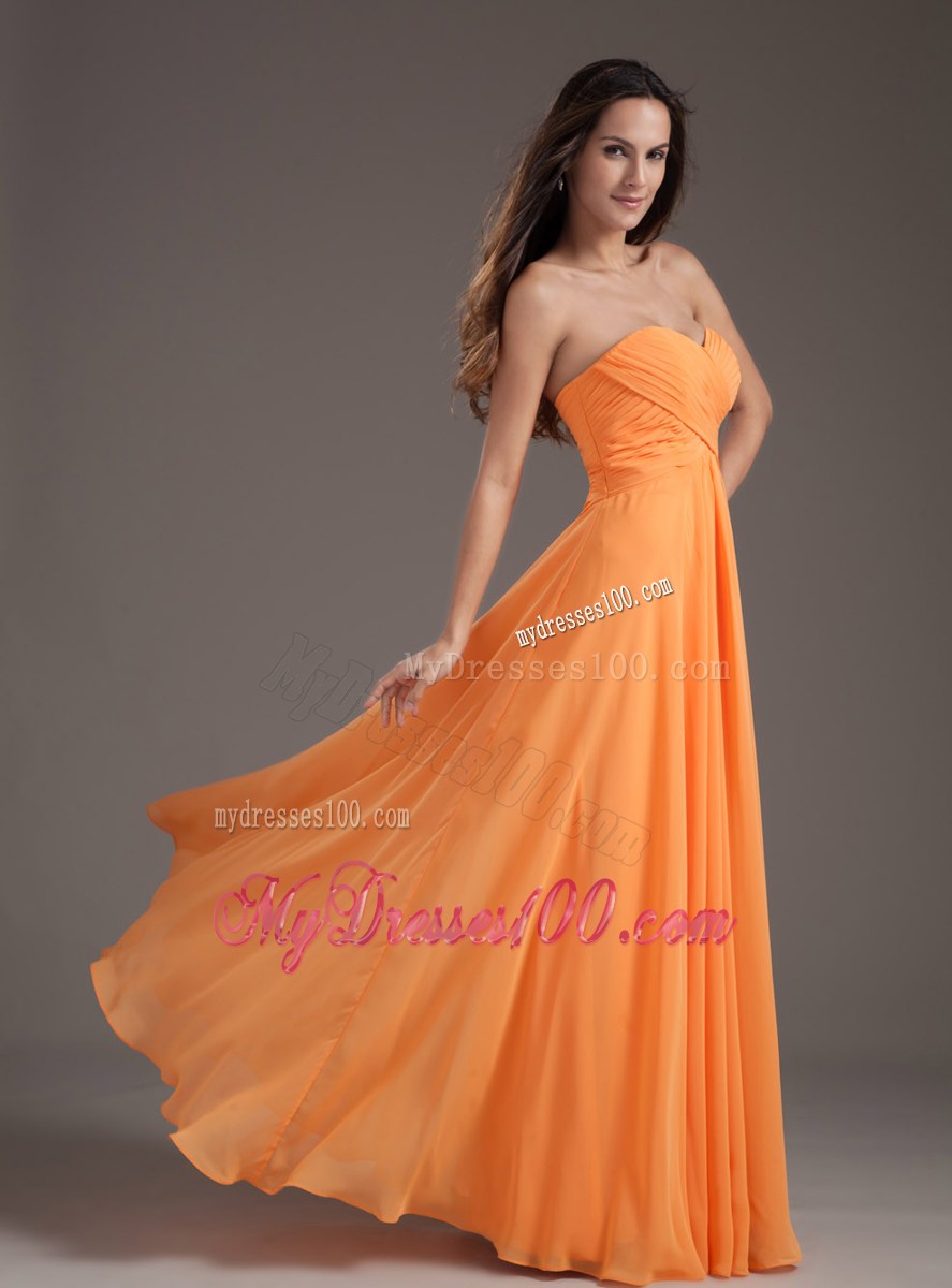 Orange Sweetheart Ruching Empire Lace-up Long Prom Dress