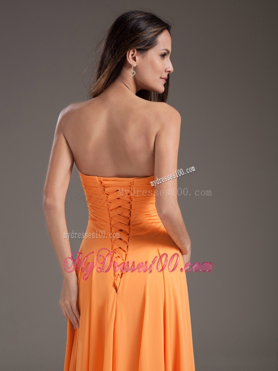 Orange Sweetheart Ruching Empire Lace-up Long Prom Dress