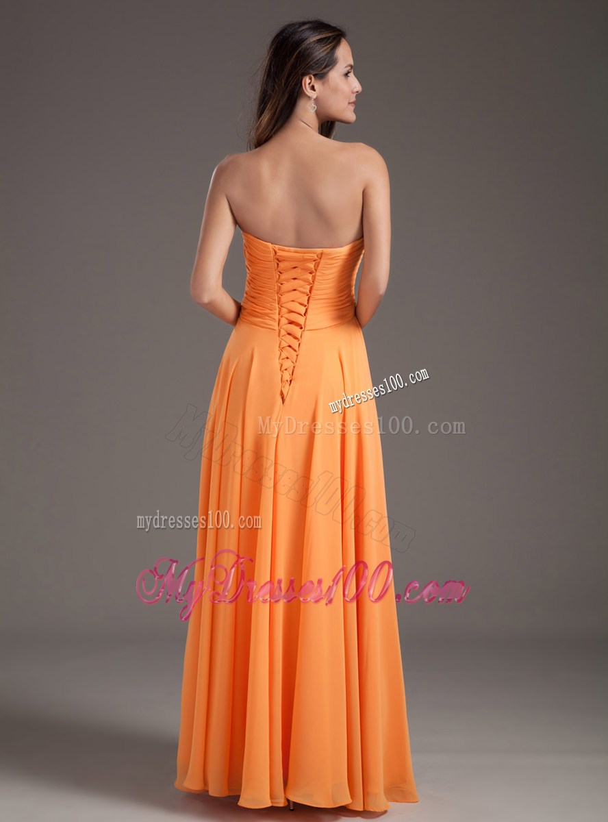 Orange Sweetheart Ruching Empire Lace-up Long Prom Dress