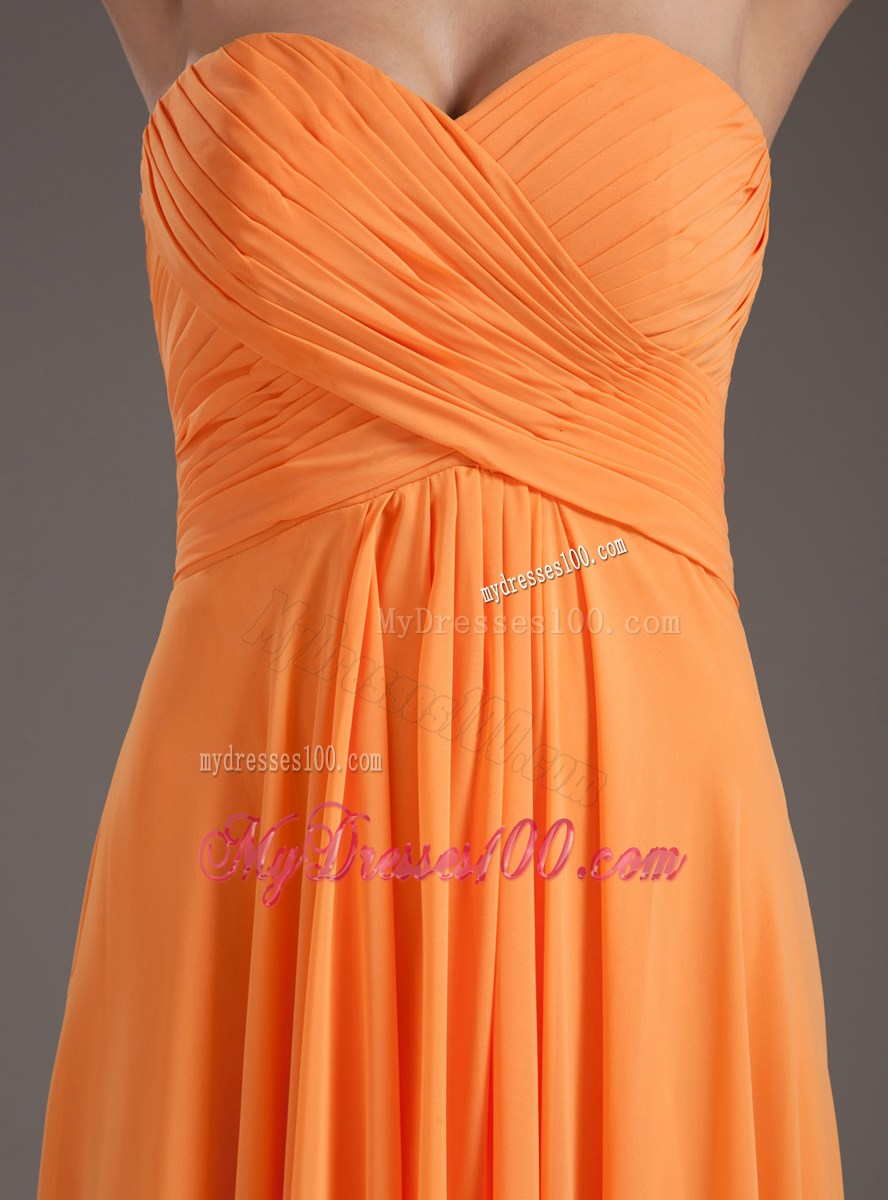 Orange Sweetheart Ruching Empire Lace-up Long Prom Dress