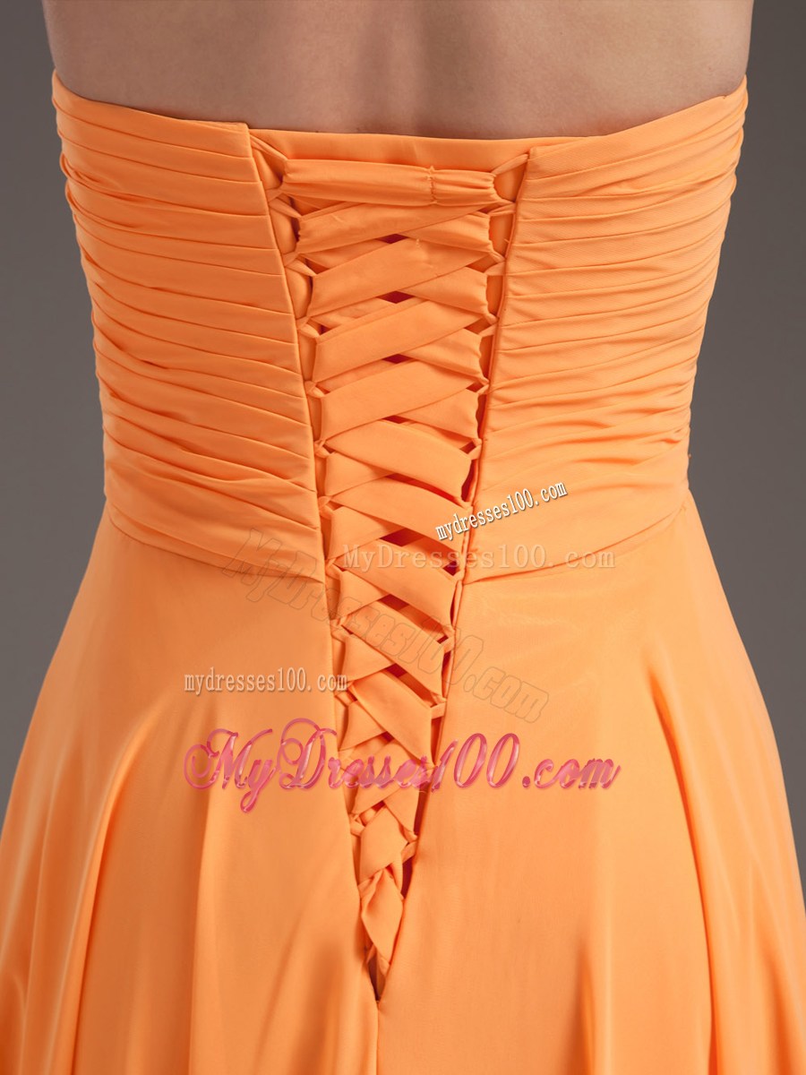 Orange Sweetheart Ruching Empire Lace-up Long Prom Dress