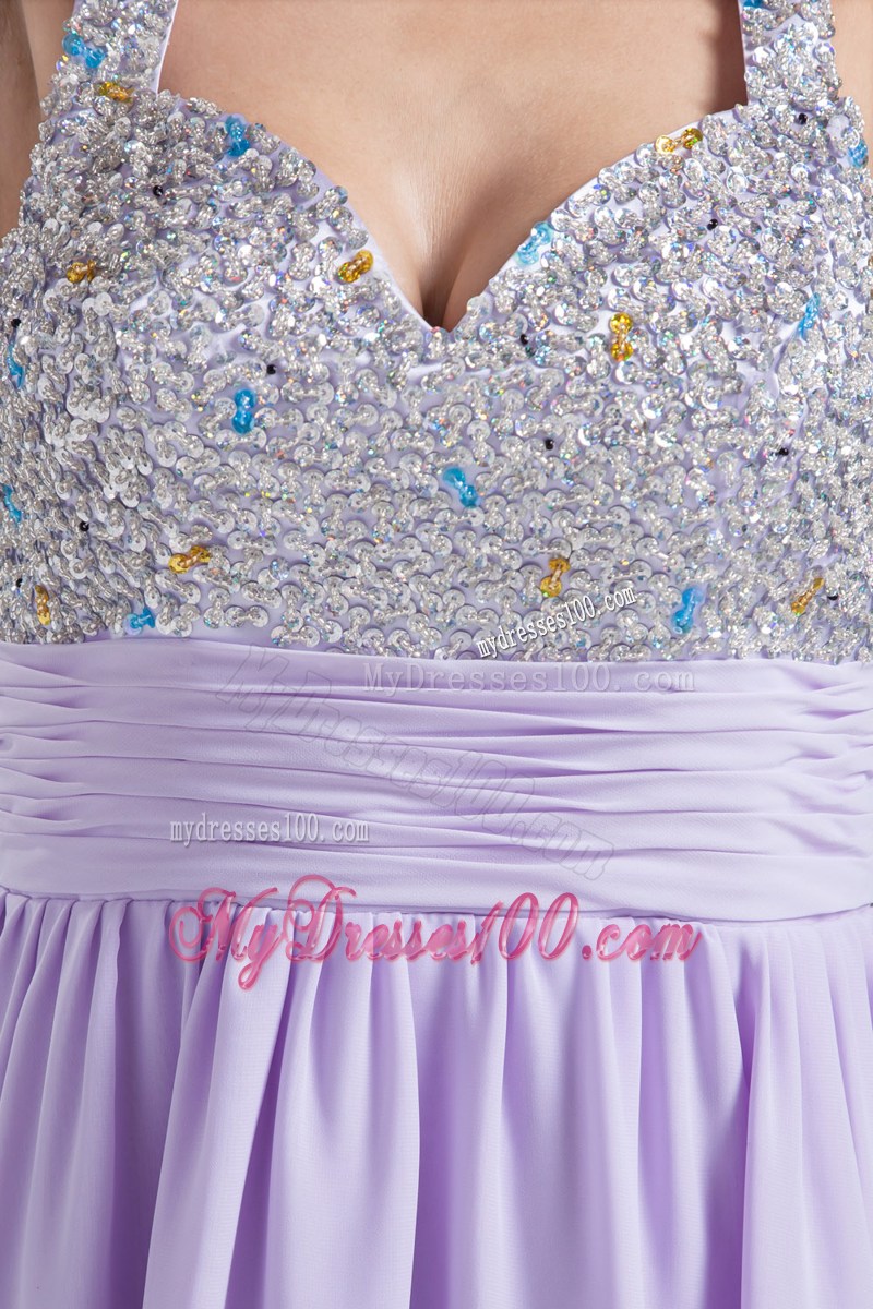 Sweet A-Line Straps Mini-length Lilac Beaded Dress for Prom