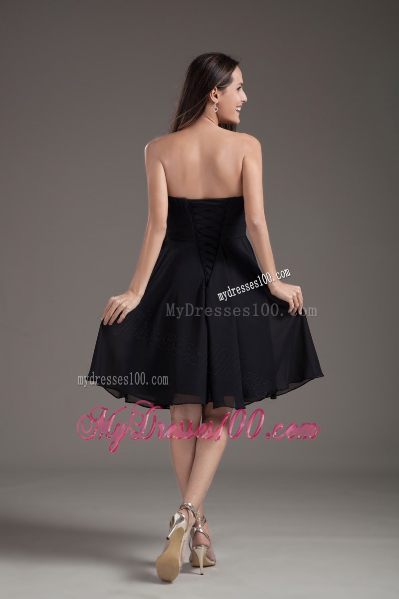 Simple Empire Black Strapless Sash Knee-length Dress for Prom