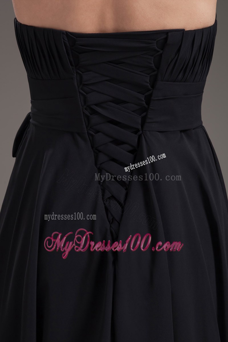 Simple Empire Black Strapless Sash Knee-length Dress for Prom