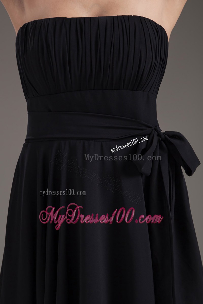 Simple Empire Black Strapless Sash Knee-length Dress for Prom