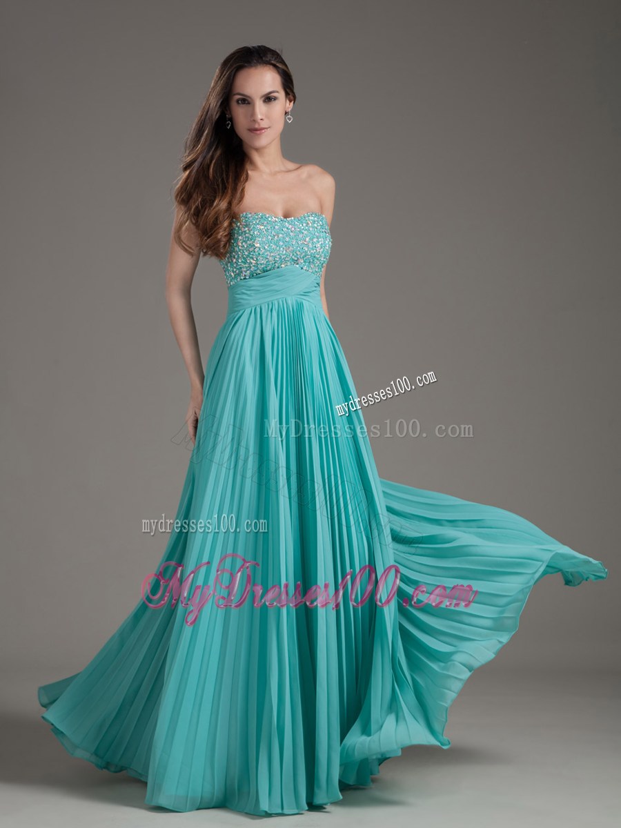 Turquoise Empire Strapless Long Beaded Bust Dress for Prom