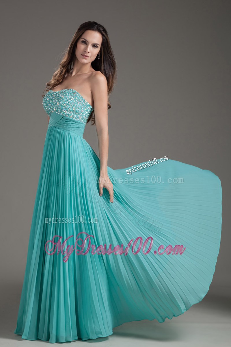 Turquoise Empire Strapless Long Beaded Bust Dress for Prom