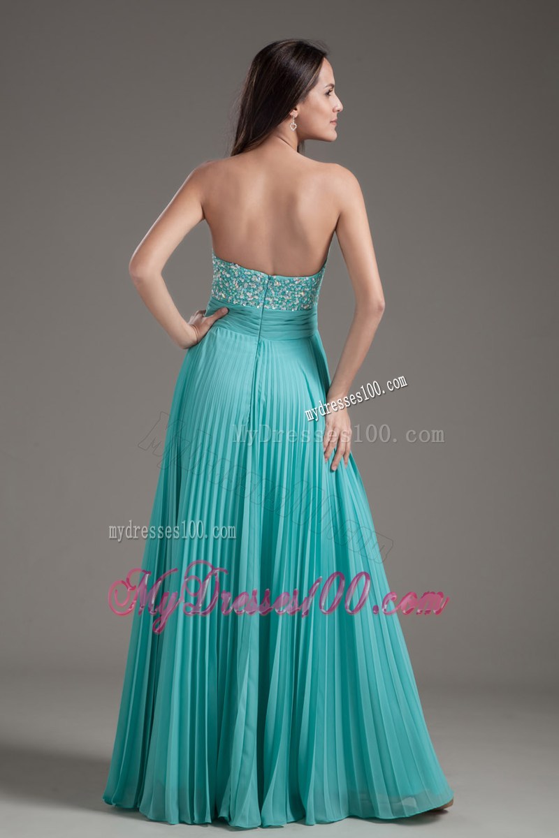 Turquoise Empire Strapless Long Beaded Bust Dress for Prom