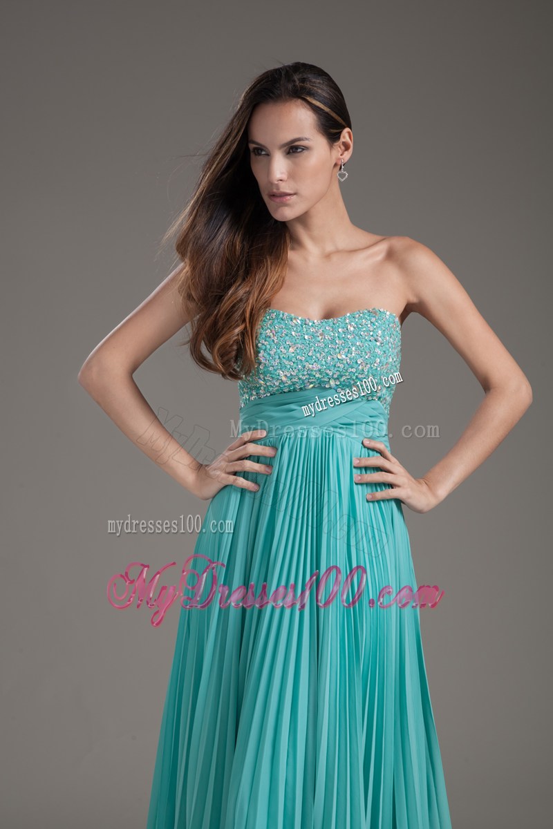 Turquoise Empire Strapless Long Beaded Bust Dress for Prom