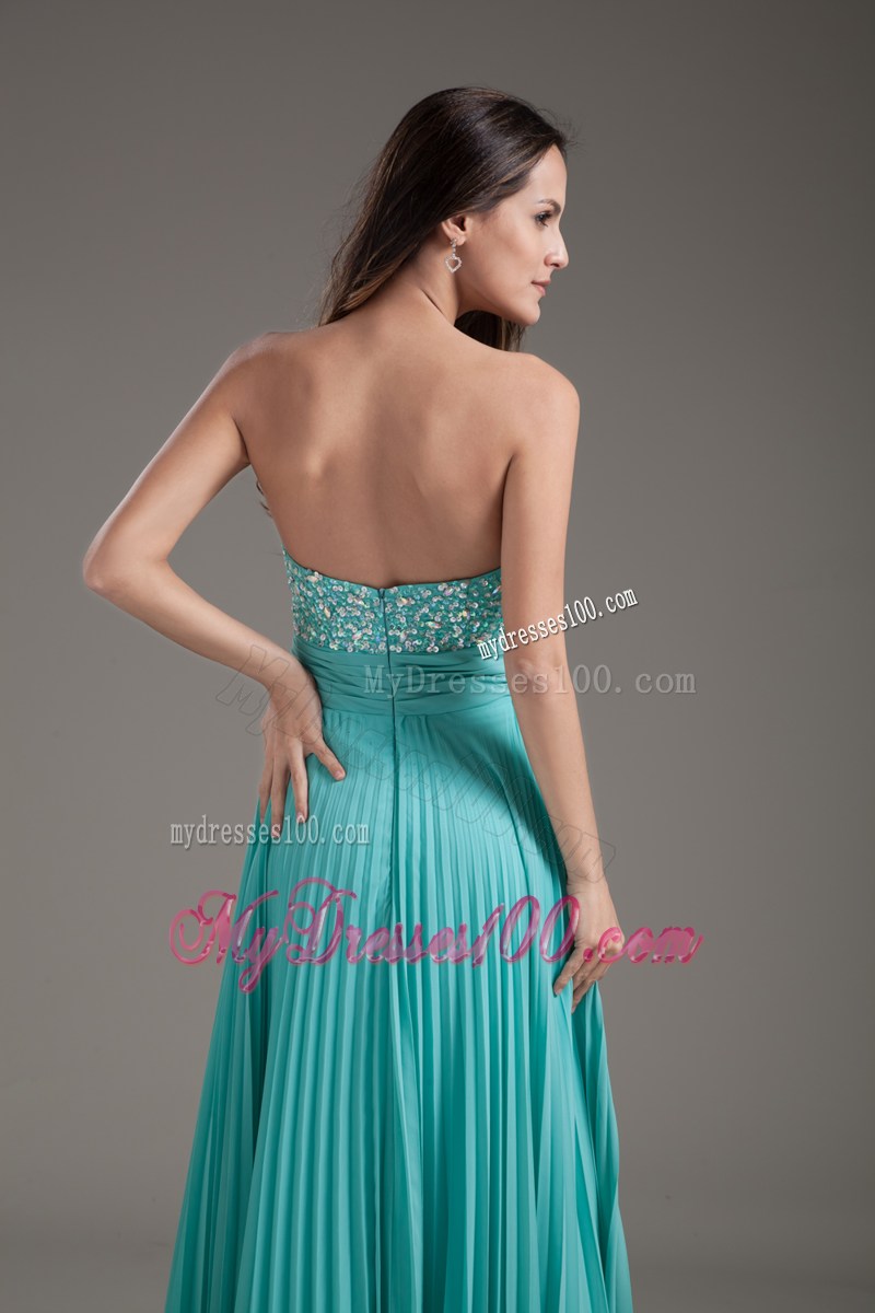 Turquoise Empire Strapless Long Beaded Bust Dress for Prom