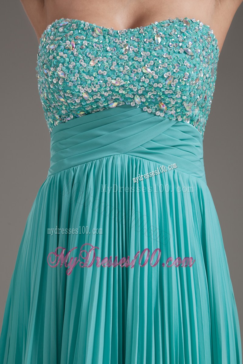 Turquoise Empire Strapless Long Beaded Bust Dress for Prom