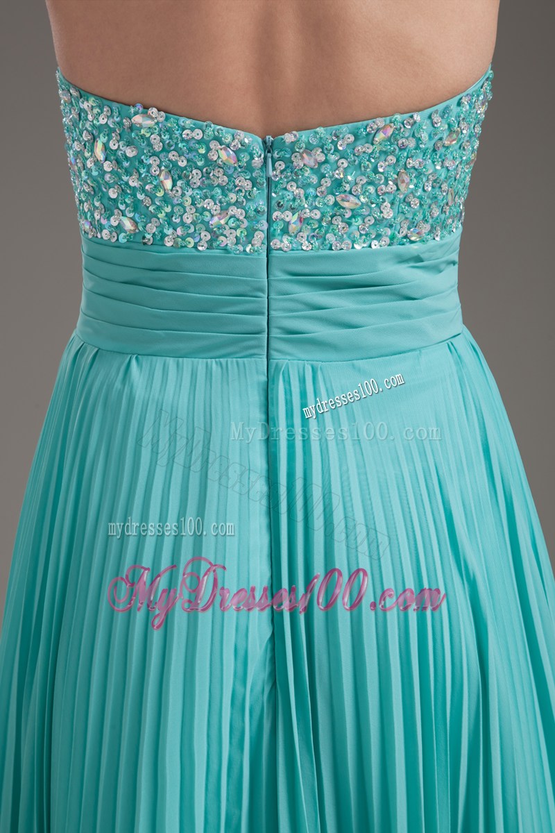 Turquoise Empire Strapless Long Beaded Bust Dress for Prom