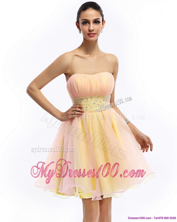 2016 Beautiful Strapless Multi Color Evening Dress with Beading and Ruching