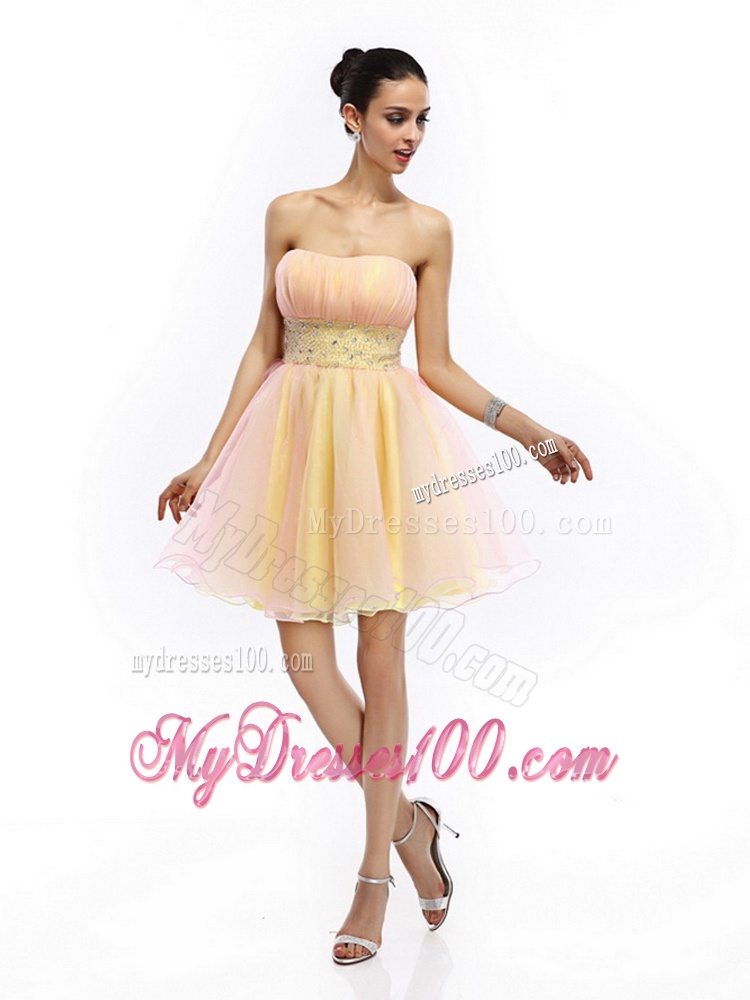 2016 Beautiful Strapless Multi Color Evening Dress with Beading and Ruching