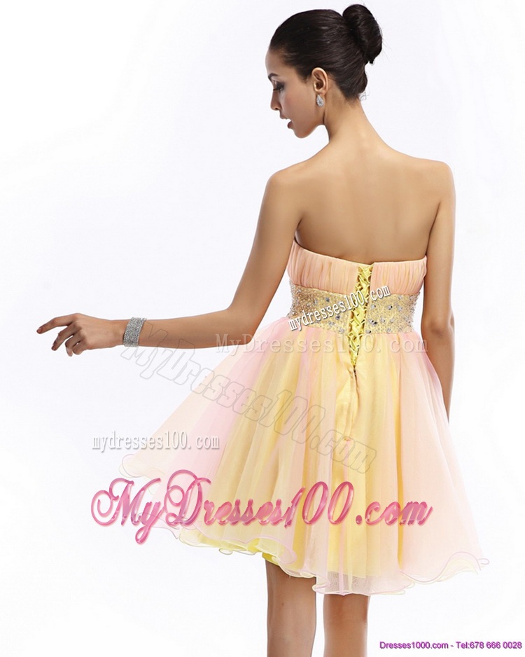 2016 Beautiful Strapless Multi Color Evening Dress with Beading and Ruching