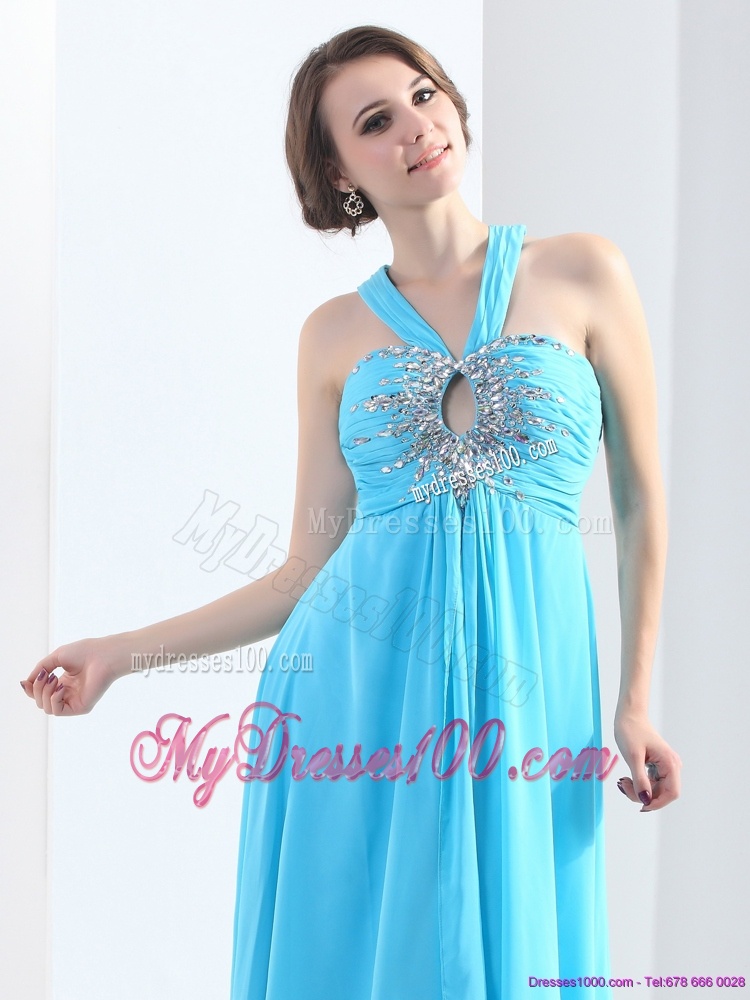 2016 Gorgeous Halter Top Floor Length Evening Dress with Ruching and Beading