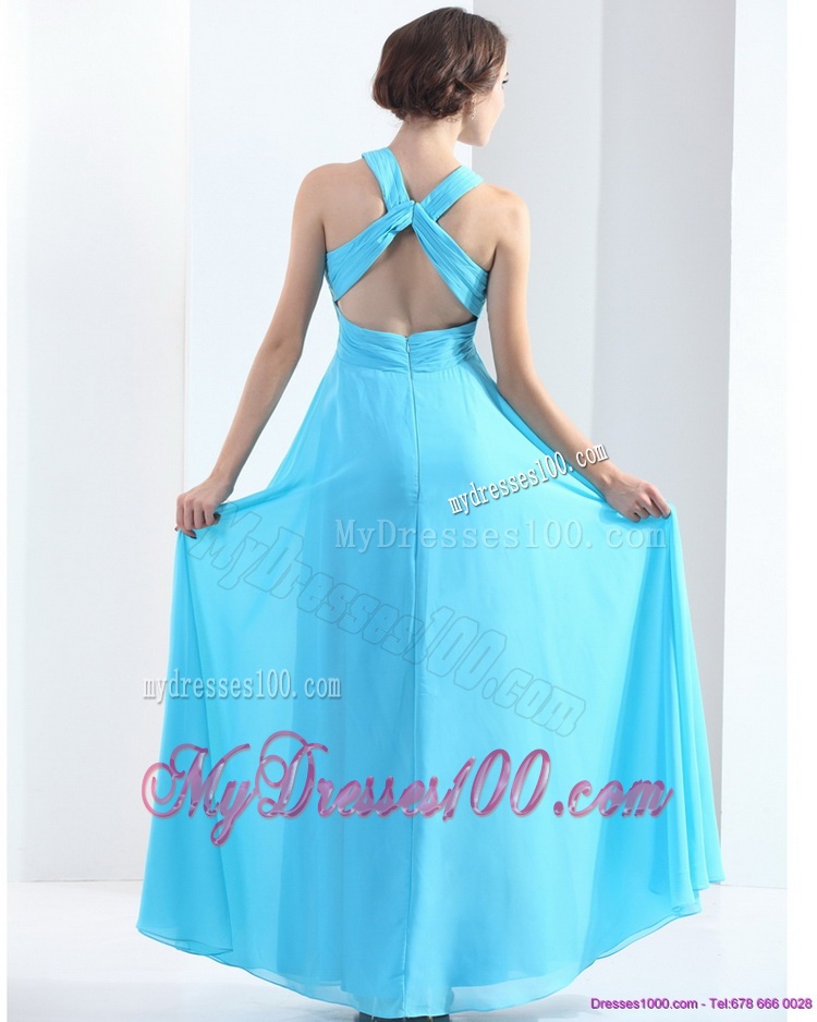 2016 Gorgeous Halter Top Floor Length Evening Dress with Ruching and Beading