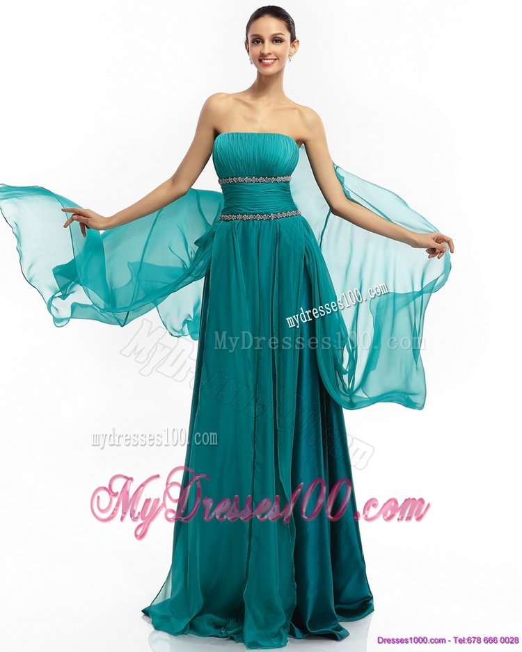 2016 Inexpensive Strapless Evening Dress with Ruching and Beading