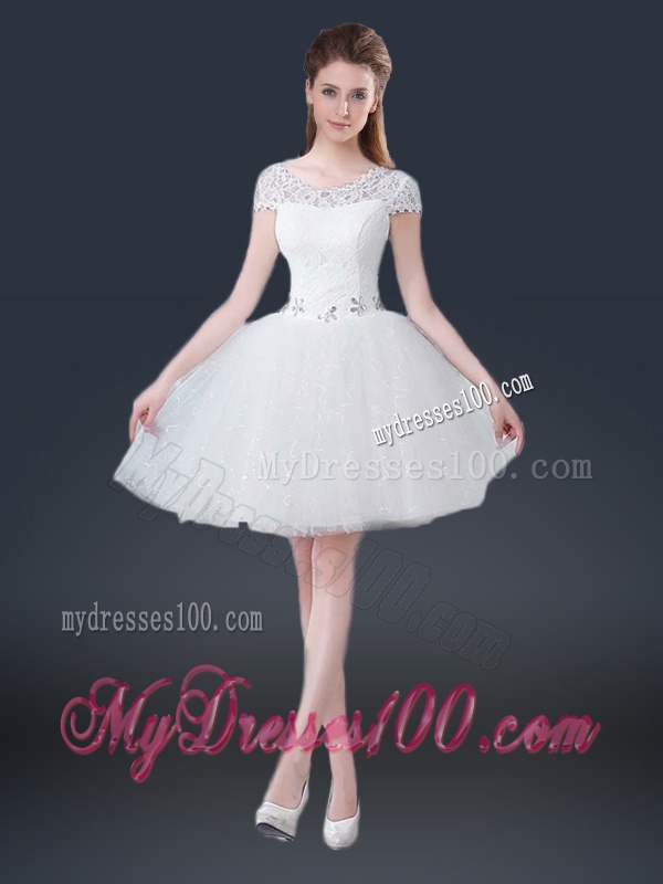 2016 Luxurious Mini Length Short Sleeves Beading Evening Dresses