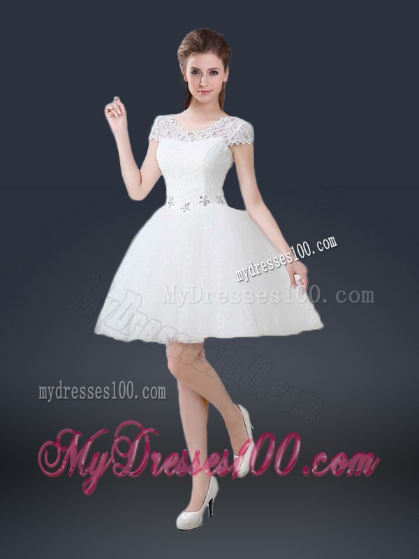 2016 Luxurious Mini Length Short Sleeves Beading Evening Dresses