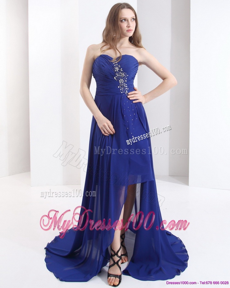2016 Navy Blue Brush Train Evening Dress with Beading
