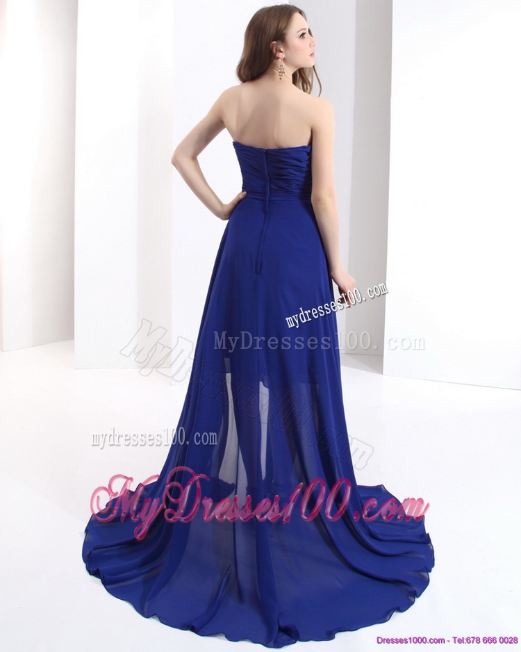 2016 Navy Blue Brush Train Evening Dress with Beading