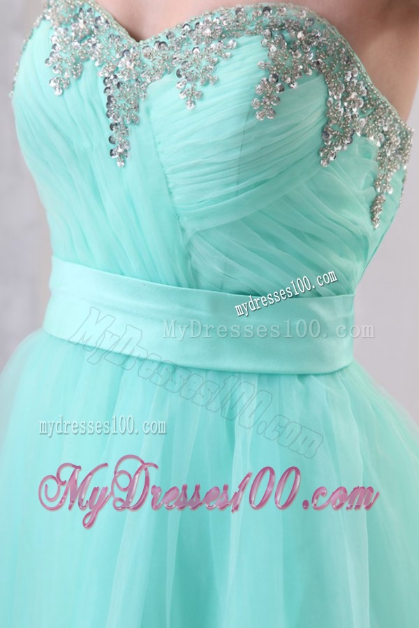 A-line Apple Green Sweetheart Beading and Ruching Organza Evening Dress