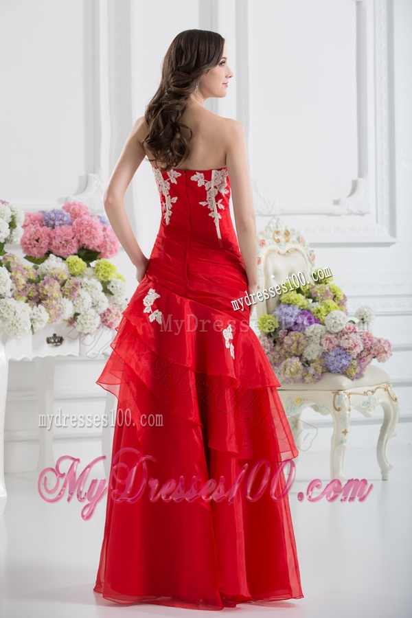 A-line Strapless Appliques Ruffled Layers Evening Dress
