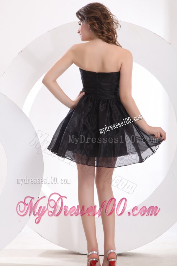 A-line Strapless Black Organza Knee-length Evening Dress