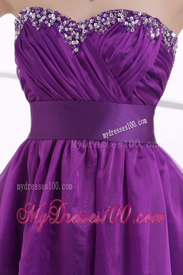 A-line Sweetheart Eggplant Purple Ruching Beading Chiffon Evening Dress