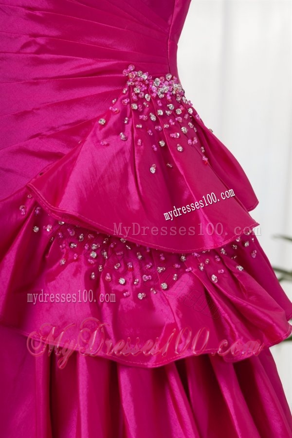 A-line Sweetheart Fuchsia High Low Ruching Bowknot Taffeta Evening Dress