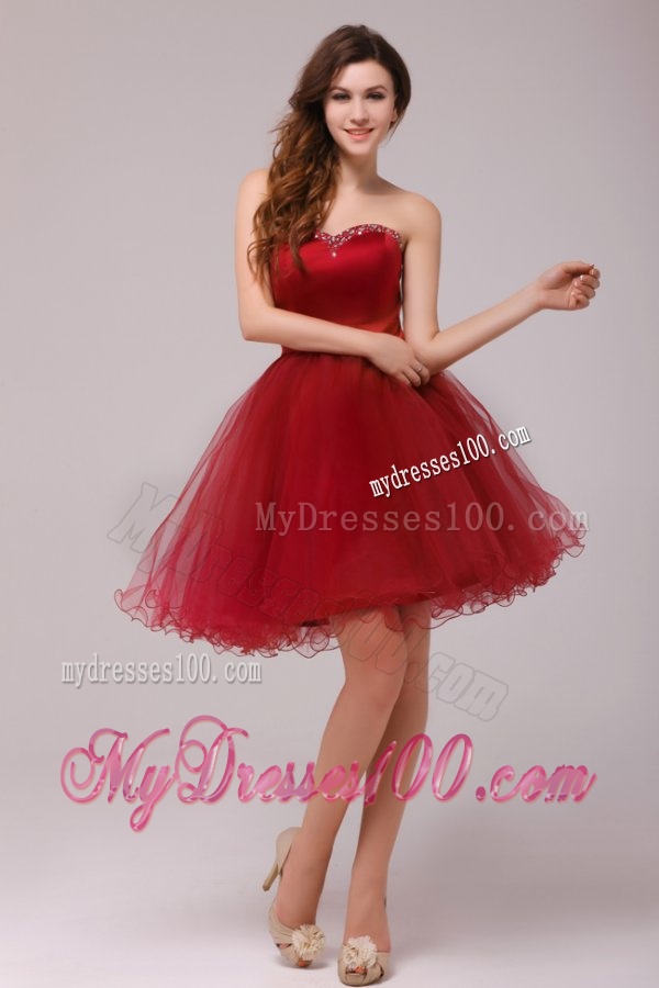 A-line Wine Red Sweetheart Beading Knee-length Evening Dress