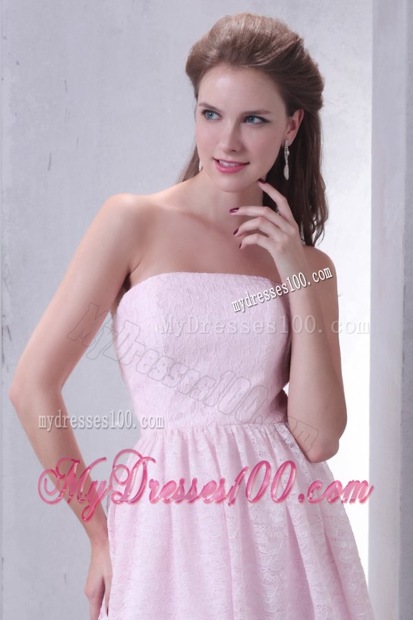 Baby Pink A-line Strapless Evening Dress in Mini-length