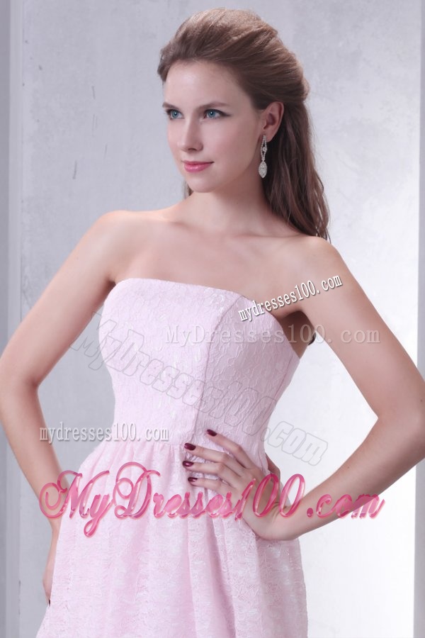 Baby Pink A-line Strapless Evening Dress in Mini-length