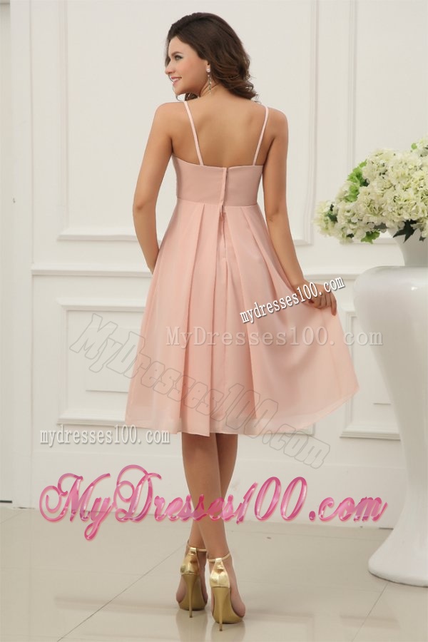 Baby Pink Spaghetti Straps Chiffon Evening Cocktail Dress