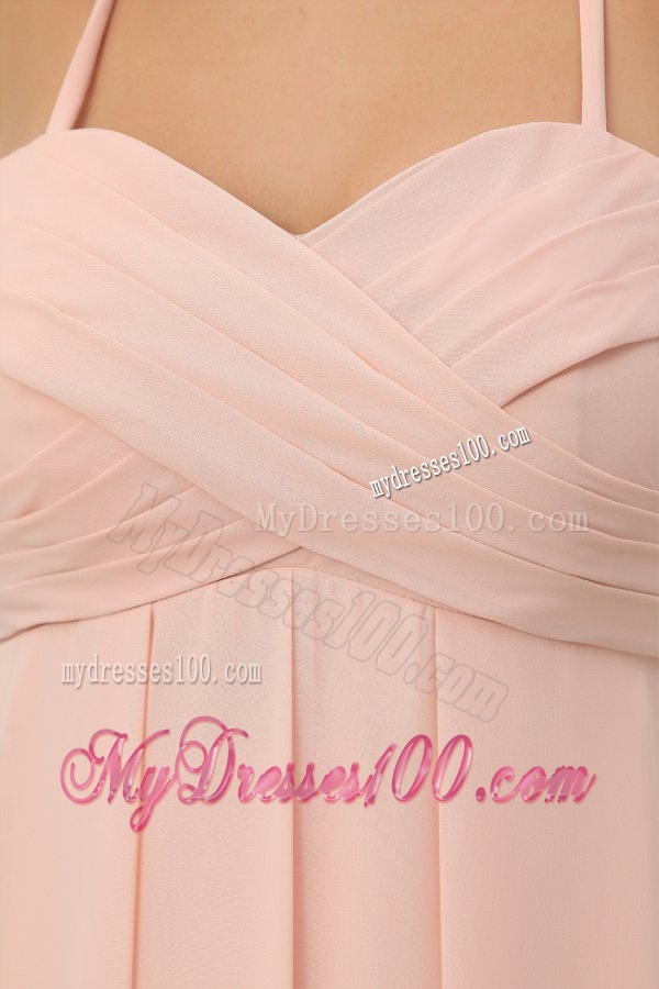 Baby Pink Spaghetti Straps Chiffon Evening Cocktail Dress
