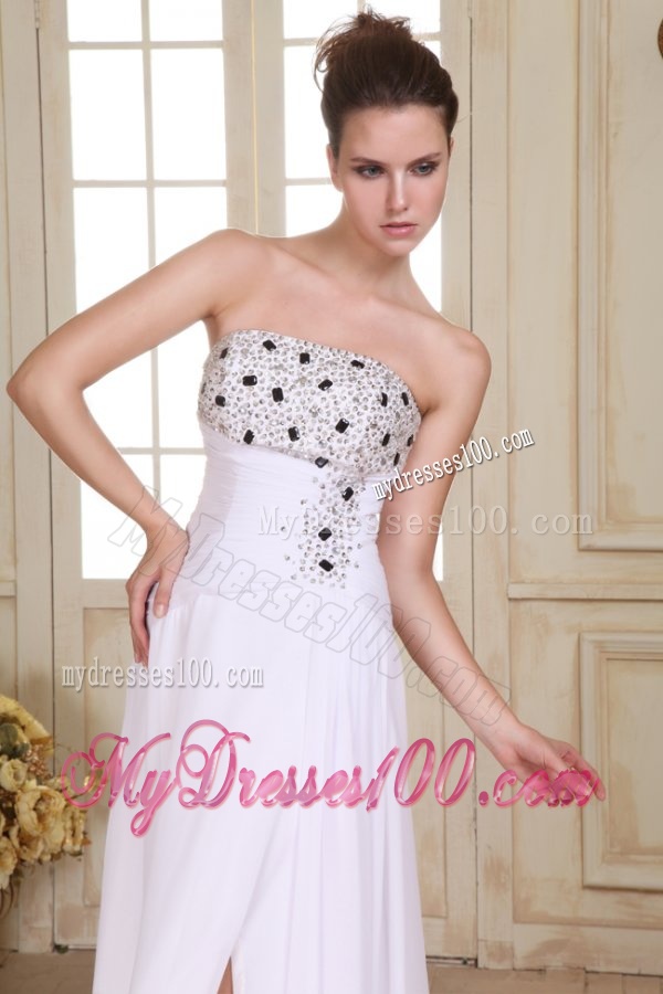 Beaded Decorate Brust and Silt Empire Strapless Chiffon Evening Dress
