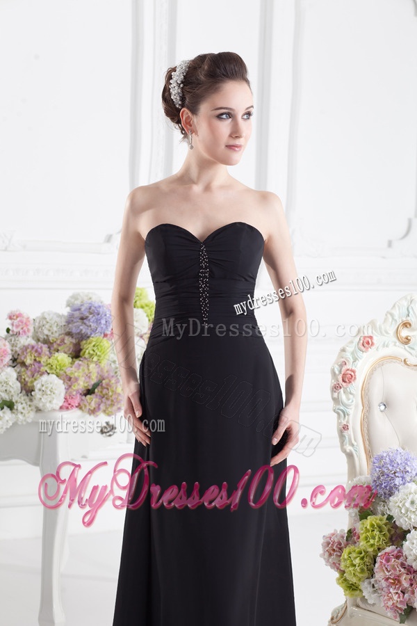 Black Empire Floor-length Evening Dress with Beading and Ruching