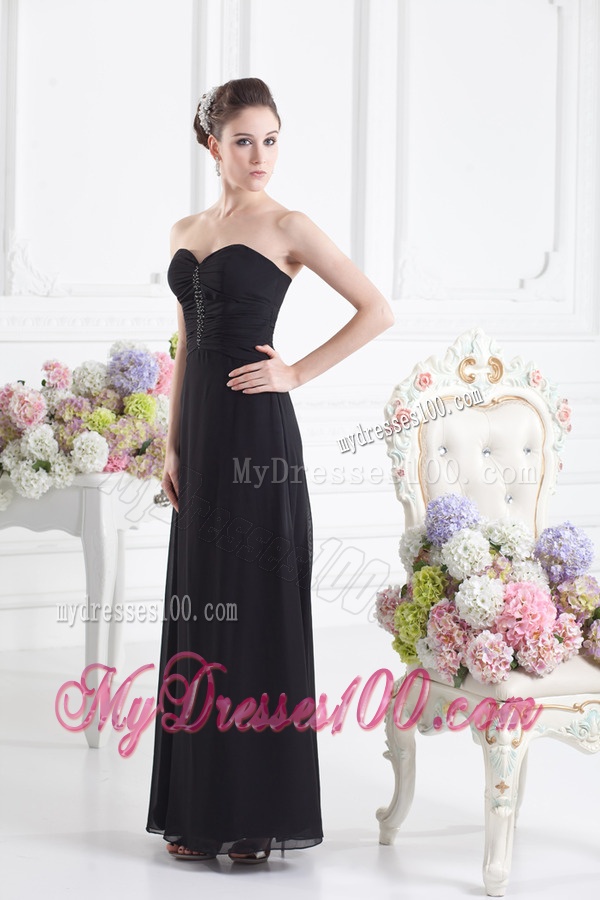 Black Empire Floor-length Evening Dress with Beading and Ruching